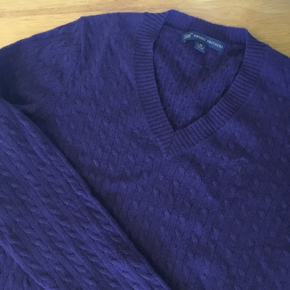 Deep purple lambswool cable knit sweater